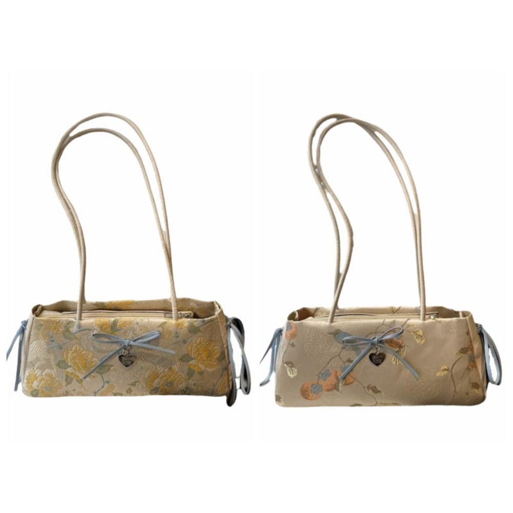 Flower French Stick Handbag Cloth Underarm Bags Portable Bow Shoulder Bag Daily