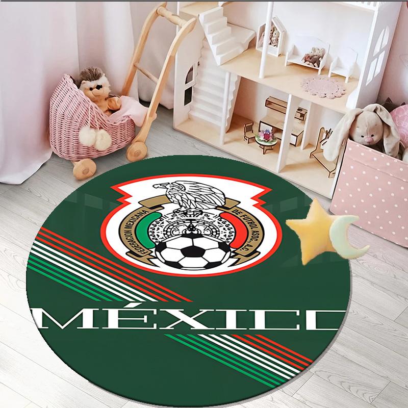 1PC round rug Mexico Football Team Emblem Printed Round Area Rug ,Rug For Home Office, Round Chair Rug, Decorative Carpet Fan gifts Christmas gift