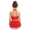 Girls Shiny Tassel Feather Latin Dress Halter Sleeveless Strappy Back Crop Top Skirt Set