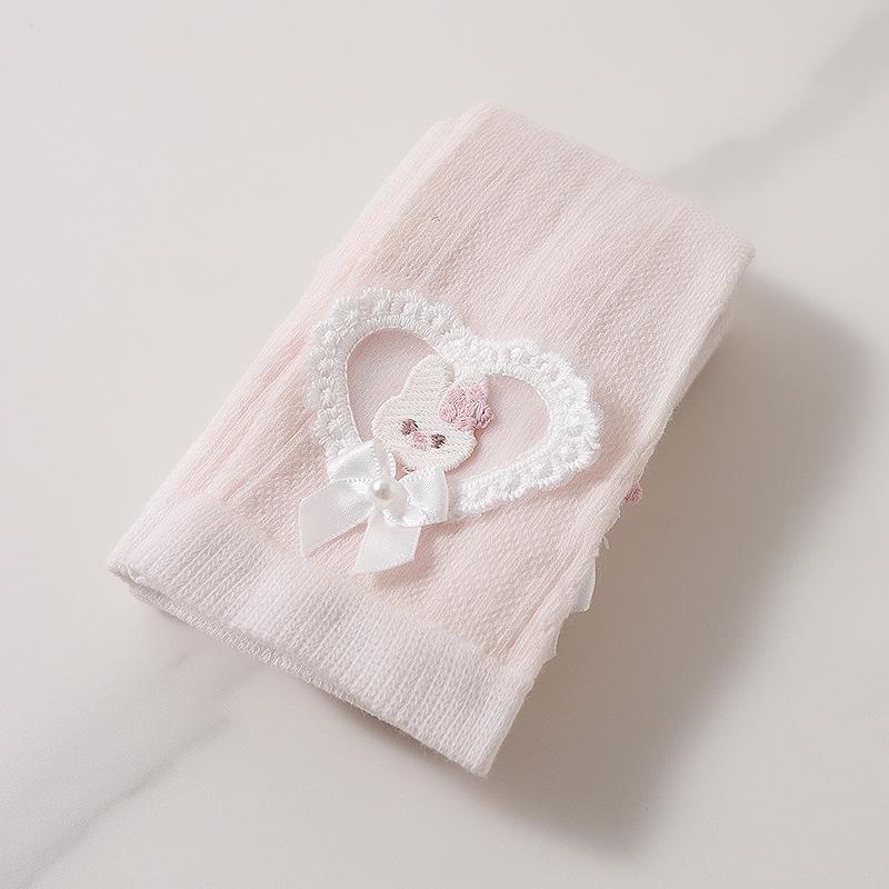 Kids Girls Lovely Bowknot Leggings with Embossed Rabbit Lace Hem Sweet Fashion Style Soft Stretchy Ankle Tights