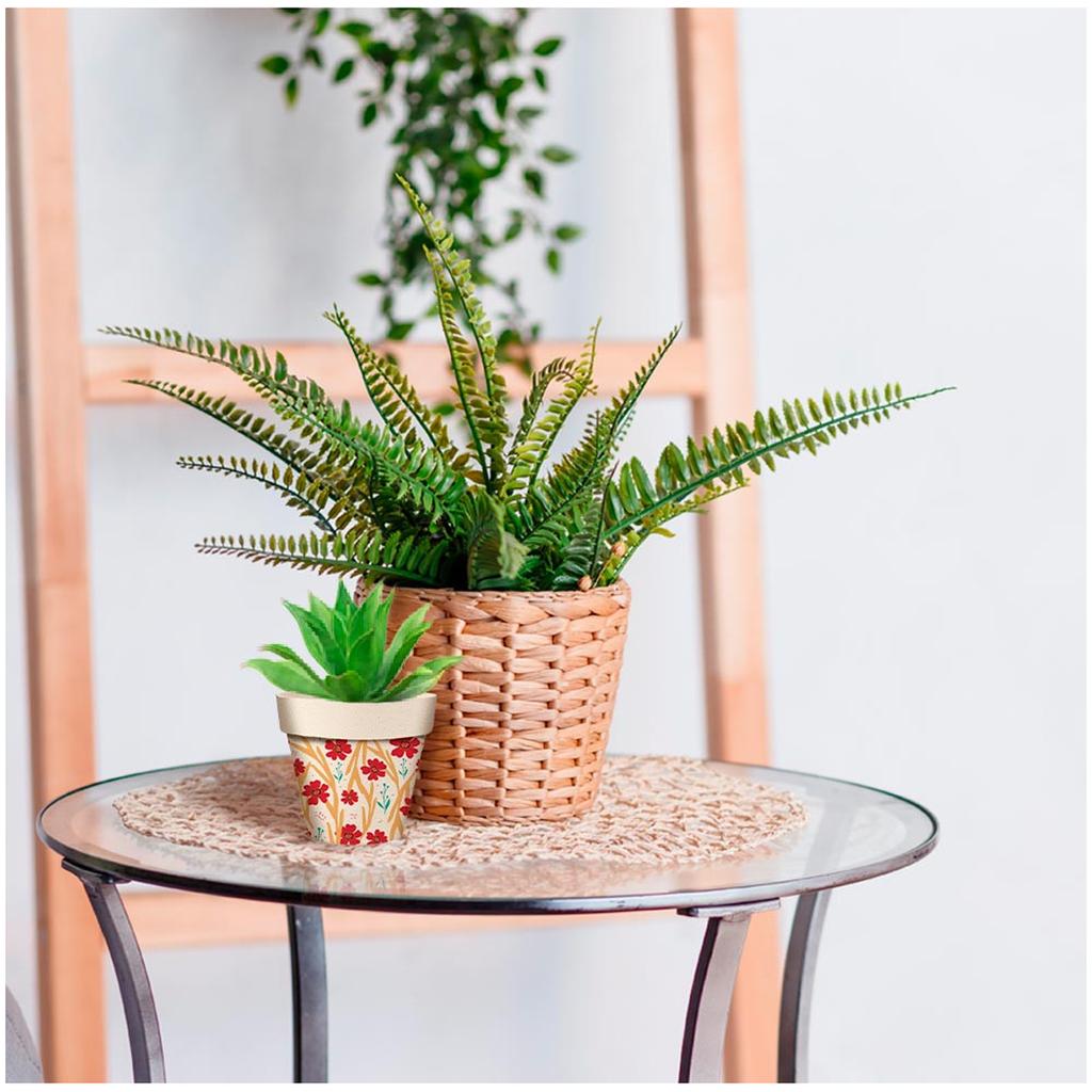 Les Trésors De Lily [A2154] - Bambus Blumentopf 'Flowers' rot beige - 95x84 mm