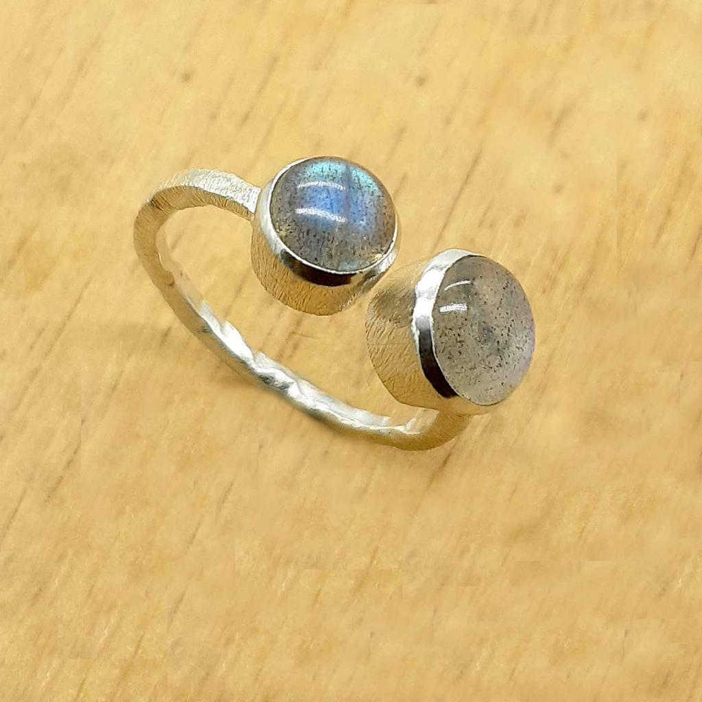 Labradorite Silver Handmade Ring Jewelry, Two Gemstone & 925 Sterling Silver Minimalist Open Ring For Women,