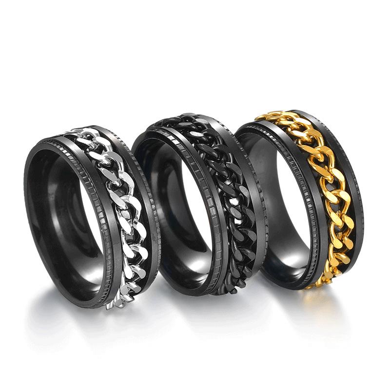 Spinning Anxiety Rings Items For Men Titanium Steel Rotatable Chain Fidget Joint Ring Jewelry Anillos De Hombres