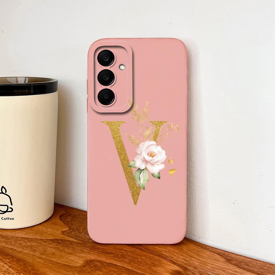 Flower Letters Case For Samsung Galaxy A17 A07 A37 A57 Couple Bumper Soft Liquid Silicone Anti Slip Phone Protective Cover Coque