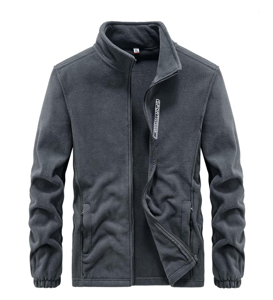 Men's Thick Fleece-Lined Stand-Up Collar Cardigan: Trendy, Warm Autumn/Winter Long-Sleeve Jacket
