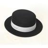 Womens Wool Flat Top Hat With Ribbon Trim Winter Warm Casual Outdoor Fedora Style