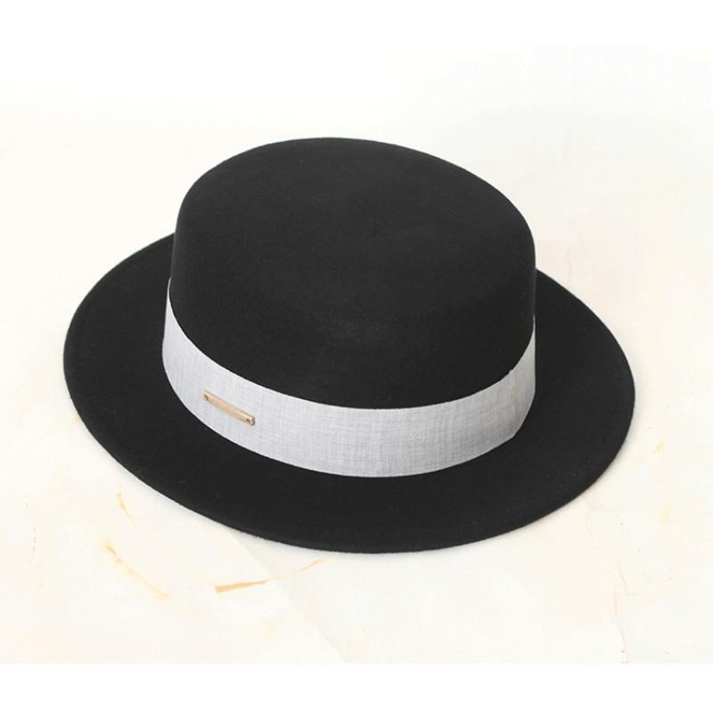 Womens Wool Flat Top Hat With Ribbon Trim Winter Warm Casual Outdoor Fedora Style