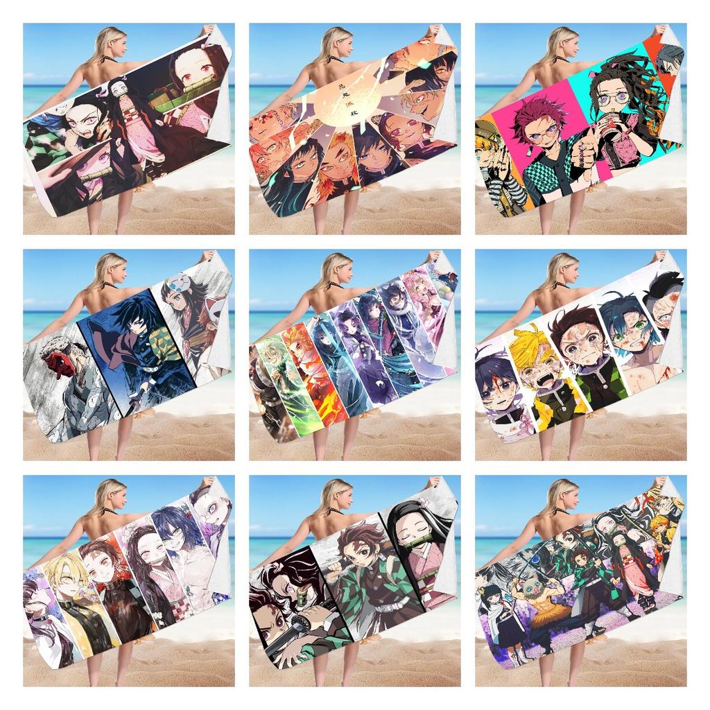Demon Slayer 3d Anime Swim Bath Towel Beach Quick Dry Bathrobe Travel Seaside
