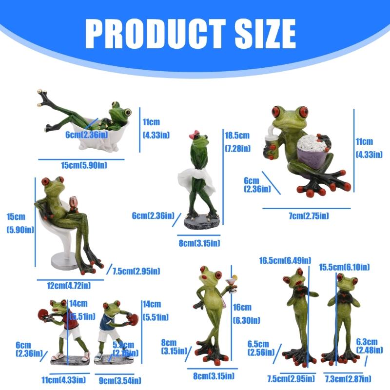 Whimsically Funny Resins Frogs Figurine Cartoon Animal Statue Collectible Ornament for Home Office Desktop Shelf Decors