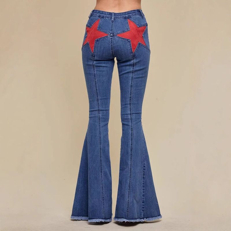 

Stretch Jeans2025 European and American New High Quality Sexy Women Patchwork Five-Pointed Star Stretch Jeans Blue M