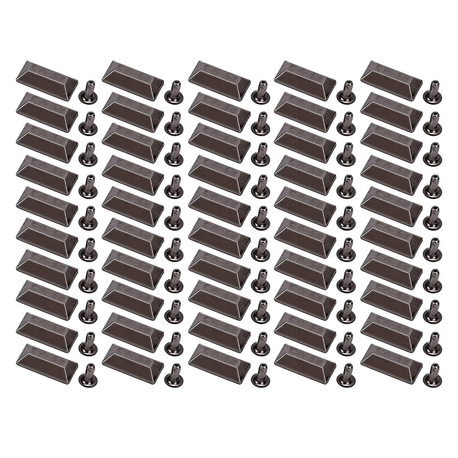 50 Jeux de Rivets en Cuir 18x9mm Rivets Rectangulaires Trapézoïdaux Argent Ancien avec Pieds Trompette en Fer 3x7mm pour Réparation d'Artisanat