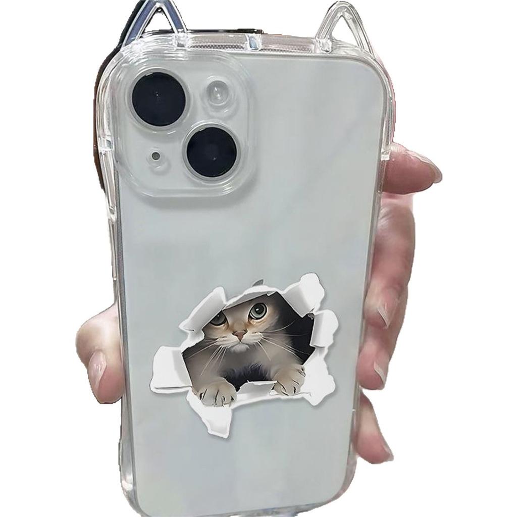 For Apple Mobile Phone Protective Case Three-piece Set Diagonal Anti-fall Mobile Phone Case for Apple Bare Metal Feeling Cat Ears Transparent