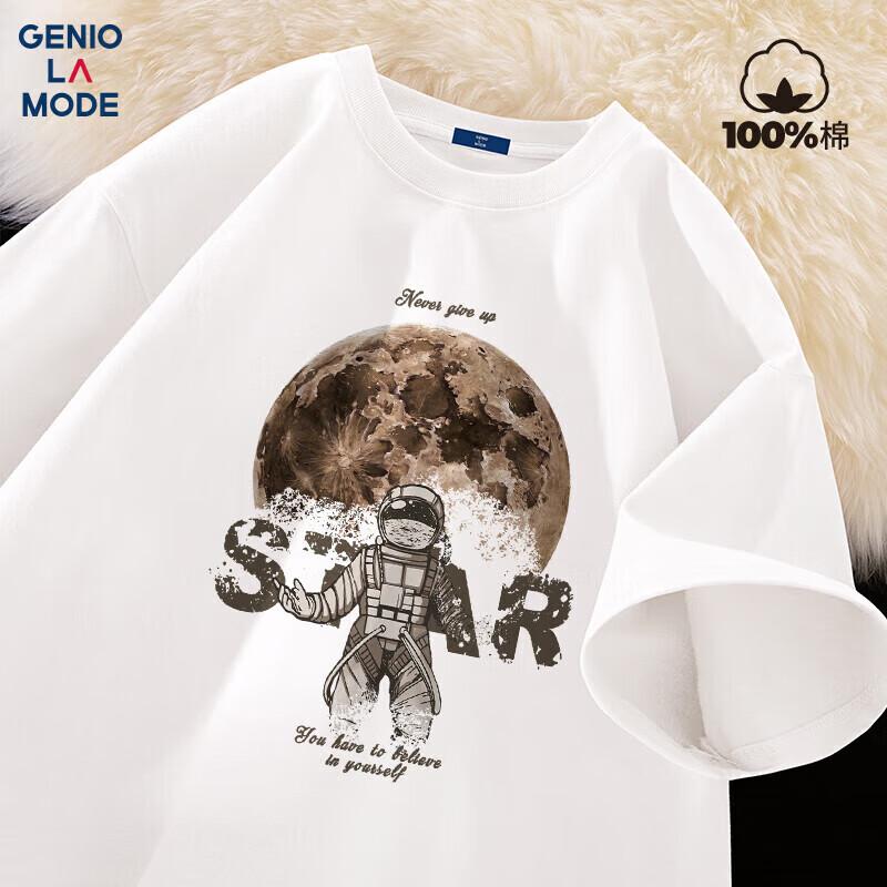 GENIOLAMODE Men s Heavyweight Cotton Astronaut Print T-Shirt XL