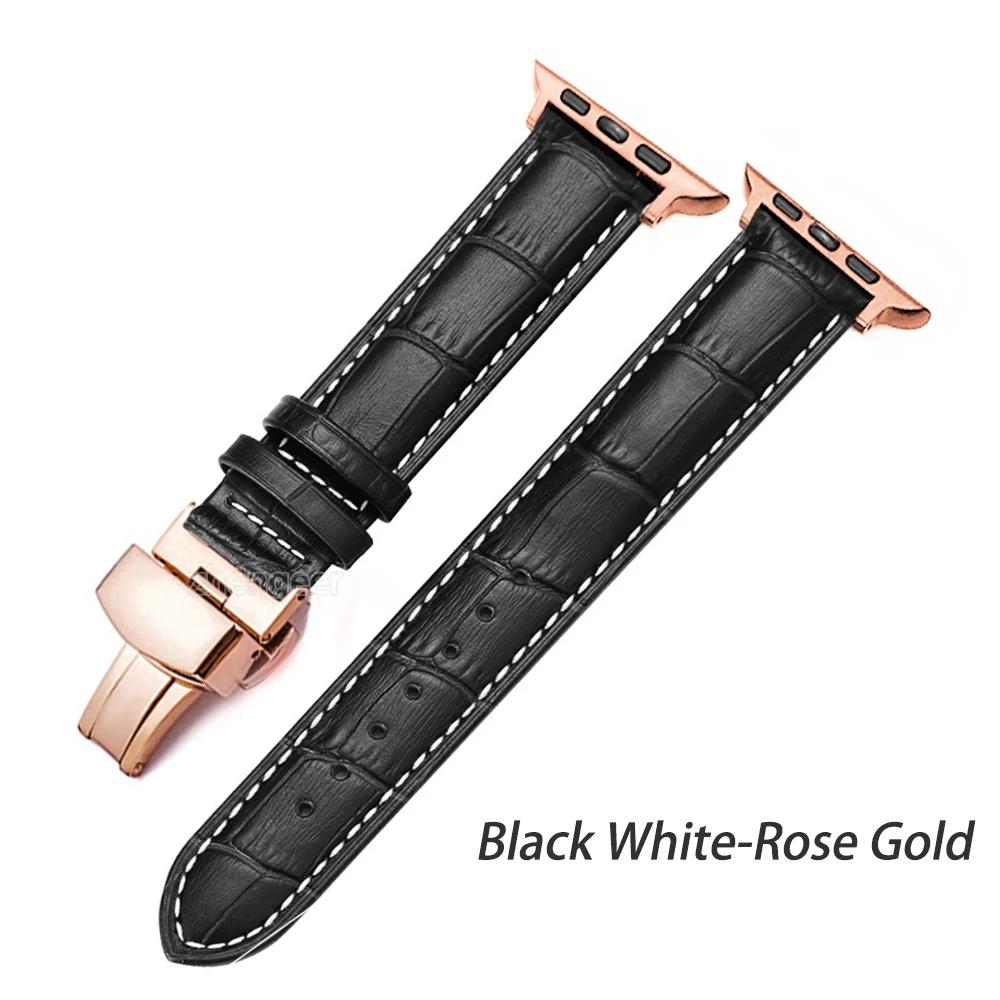 Leather Watchbands for Apple Watch Series 7 45mm 41mm Watch Band for Iwatch 6 5 4 SE 44mm 40mm 42mm 38mm Strap Butterfly Buckle