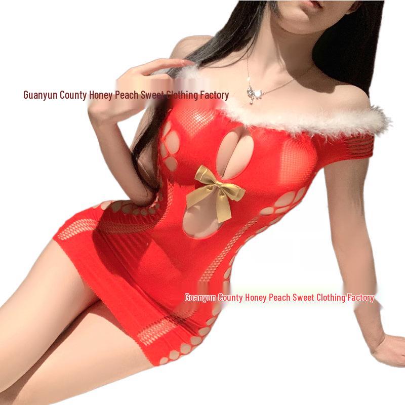 Red Mesh Christmas-Style Lingerie Pajamas