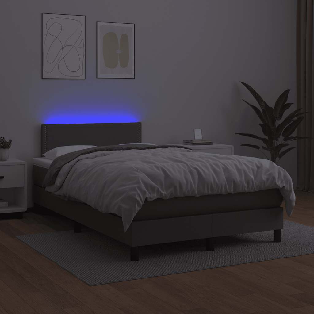 Box Spring Bed with Mattress & LED Light Grey 120 x 190 cm Artificial Leather