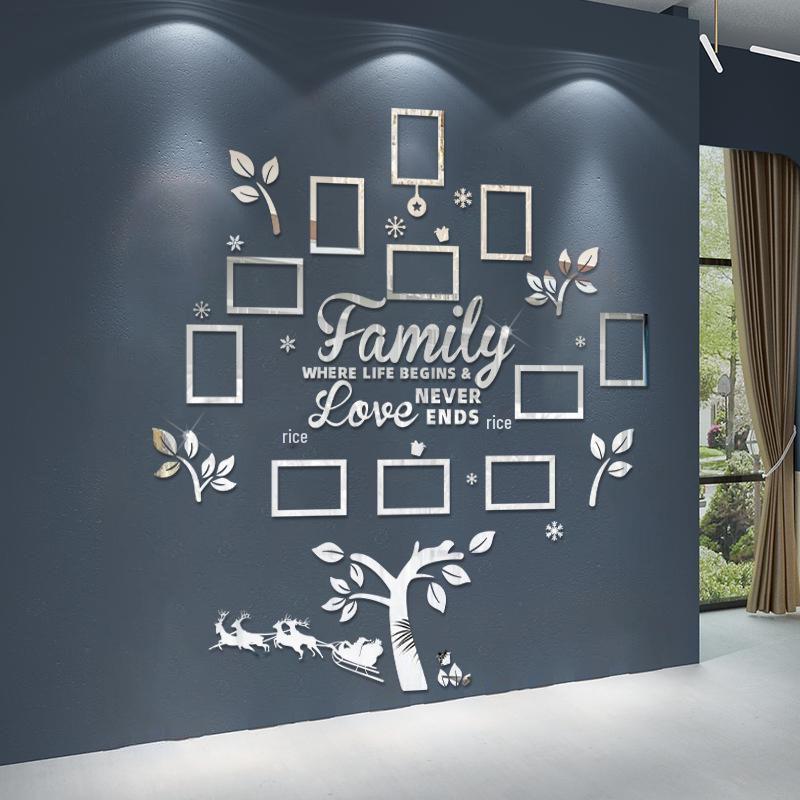 Oturma Odası Dekorasyonu için 3D Akrilik Yılbaşı Ağacı Fotoğraf Çerçeveli Duvar Sticker