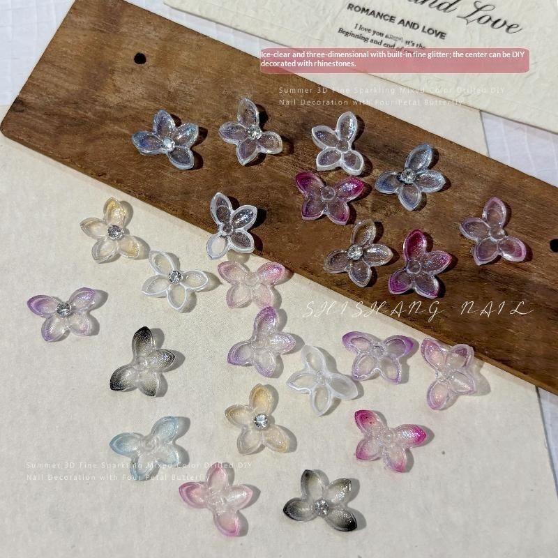 30 Pcs 3D Glitter Resin Butterfly Flower Nail Charms Decor With Shiny Rhinestone Center For Diy Nail Art And Nail Salon Use