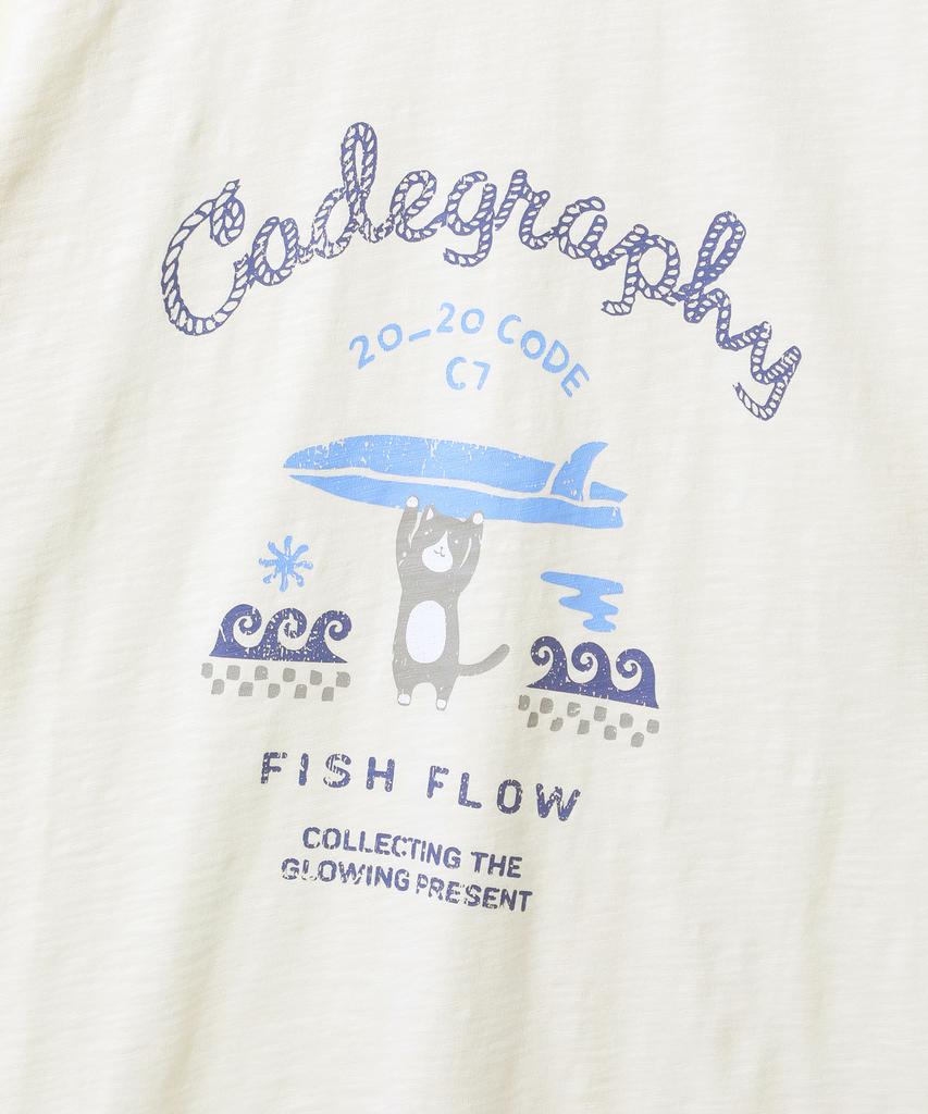 CGP Surfer Cat Ringer Short Sleeve T-Shirt - Cream