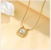 Cubic Zirconia Pendant Necklace for Women, Stainless Steel Chain Trendy Jewelry, Square Heart CZ Stone Boho Jewelry