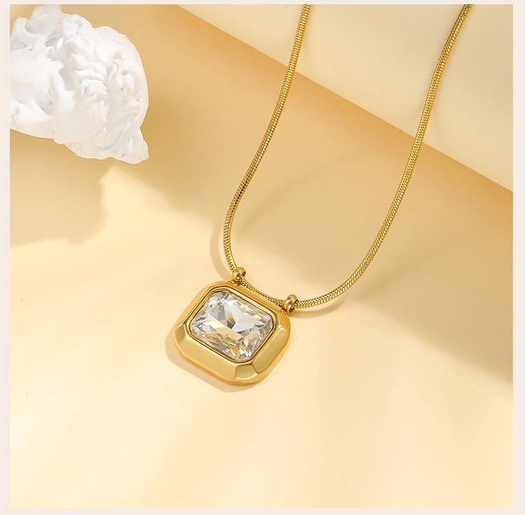 Cubic Zirconia Pendant Necklace for Women, Stainless Steel Chain Trendy Jewelry, Square Heart CZ Stone Boho Jewelry