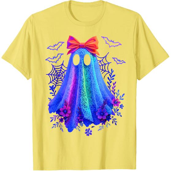Cute Boo Halloween Ghost Bow Flower Neon Ghost Halloween T-Shirt