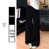 Women's High-Waisted Dark Blue Cotton Linen Wide-Leg Pants