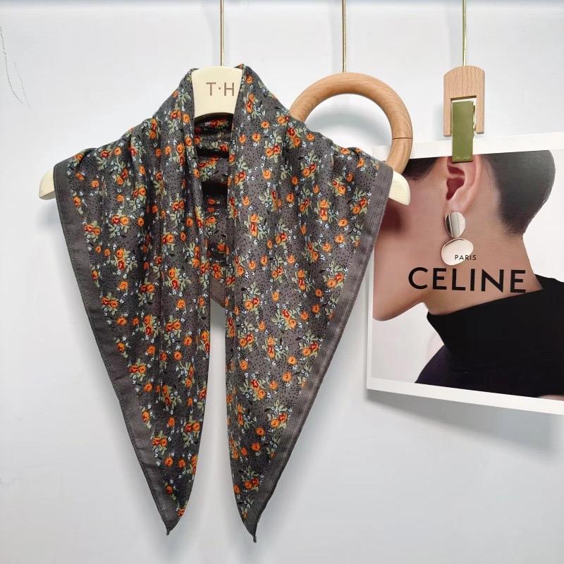2024 Luxury Animals Floral Print 70cm Cotton Velvet Square Scarf for Women Soft Neckerchief Lady Hijab Neck Tie Hair Headbands