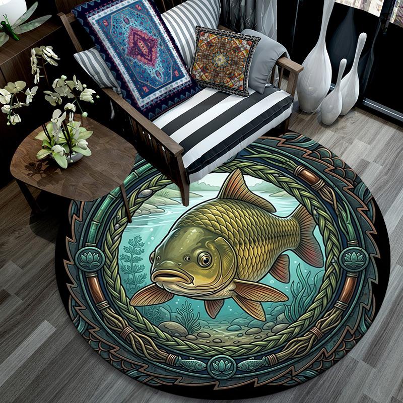 Underwater Serenity Carp Round Area Rug Under Office Chairs Bedroom Living Room Home Decor