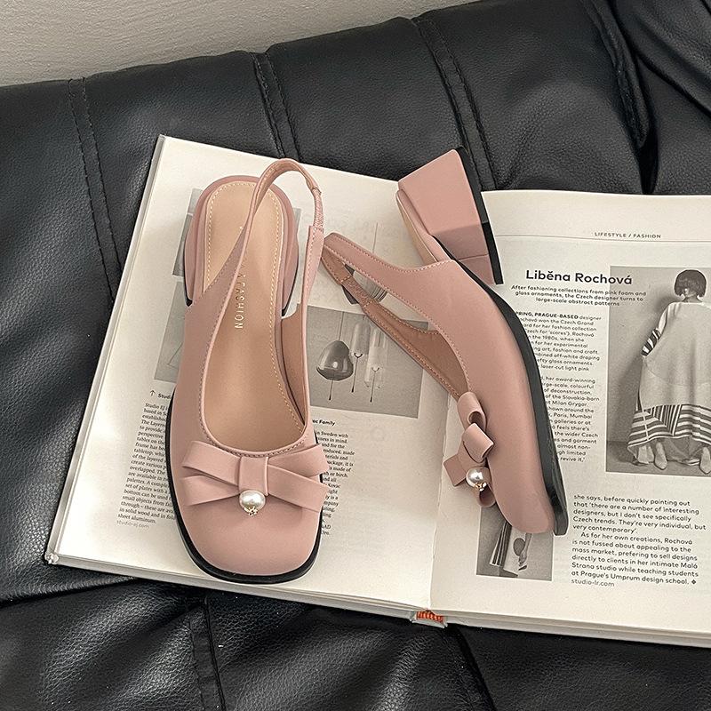 Bow Women's Bag Head Cool Slippers Summer Fashion Outside French with Skirt High Heel Evening Wind Thick Heel Single Shoes