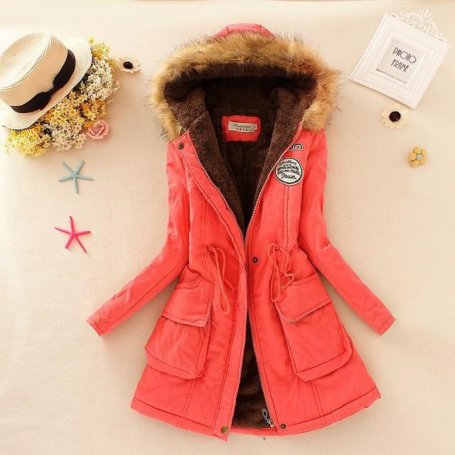 

Autumn and winter waist large fur collar lamb wool tooling cotton-padded coat women 3XL кавун червоний колір