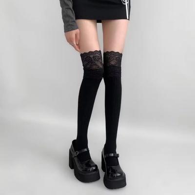 Women's Floral Lace Calf Socks Lolita Girls Thigh High Over Knee Stockings Retro Warm Boot Socks  JK Style
