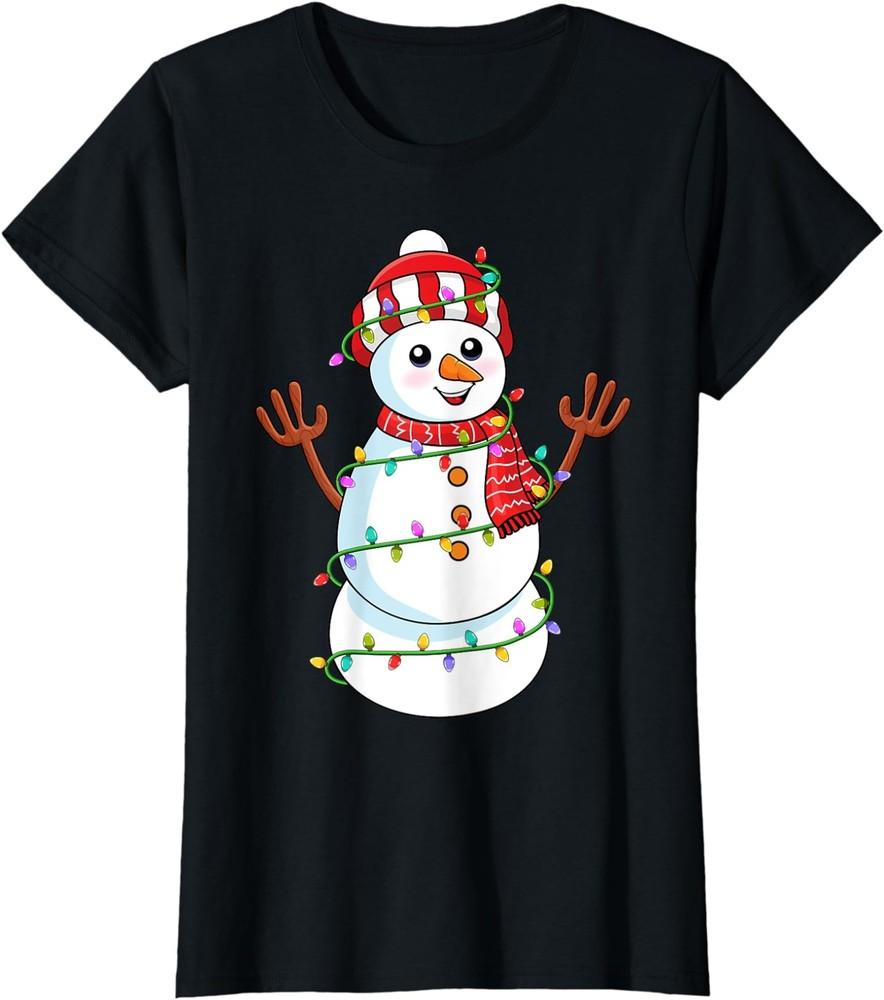 Snowman Wearing Santa Hat Xmas - Funny Snowman Xmas Ladies  Crewneck T-Shirt Unisex T-Shirt M