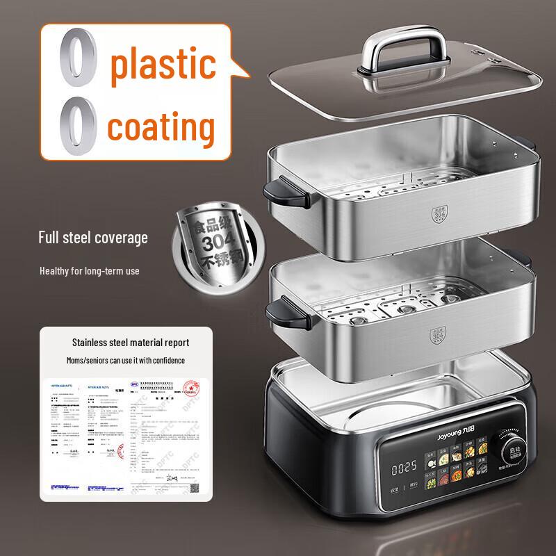 Joyoung Vaporiera Elettrica Intelligente in Acciaio Inossidabile a 3 Piani da 18,5L