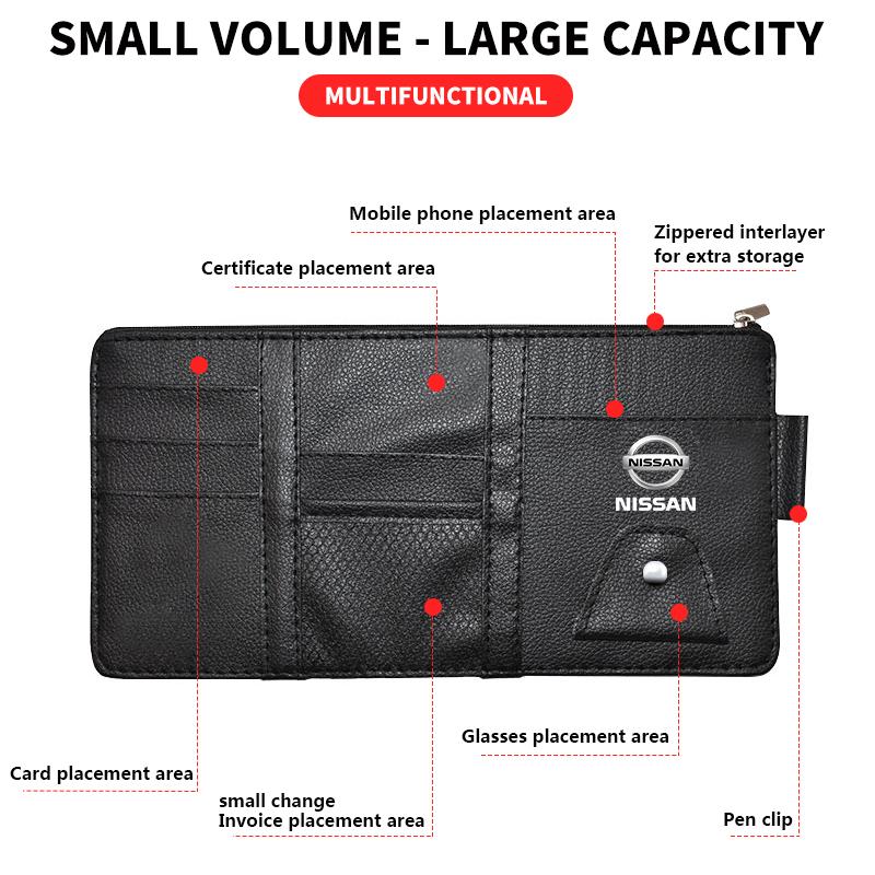 New Car Leather Sun Visor Storage Clip Light Shield Storage Bag For Nissan Qashqai X J10 J11 Trail Tiida Juke Teana Pulsar Versa