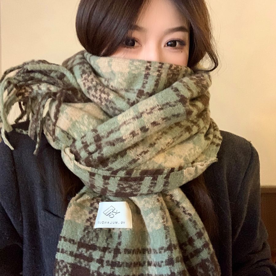 Scarf Women's Winter Korean Edition New Versatile Student Premium Sense Warm Thickened Scarf Couple Plaid Shawl