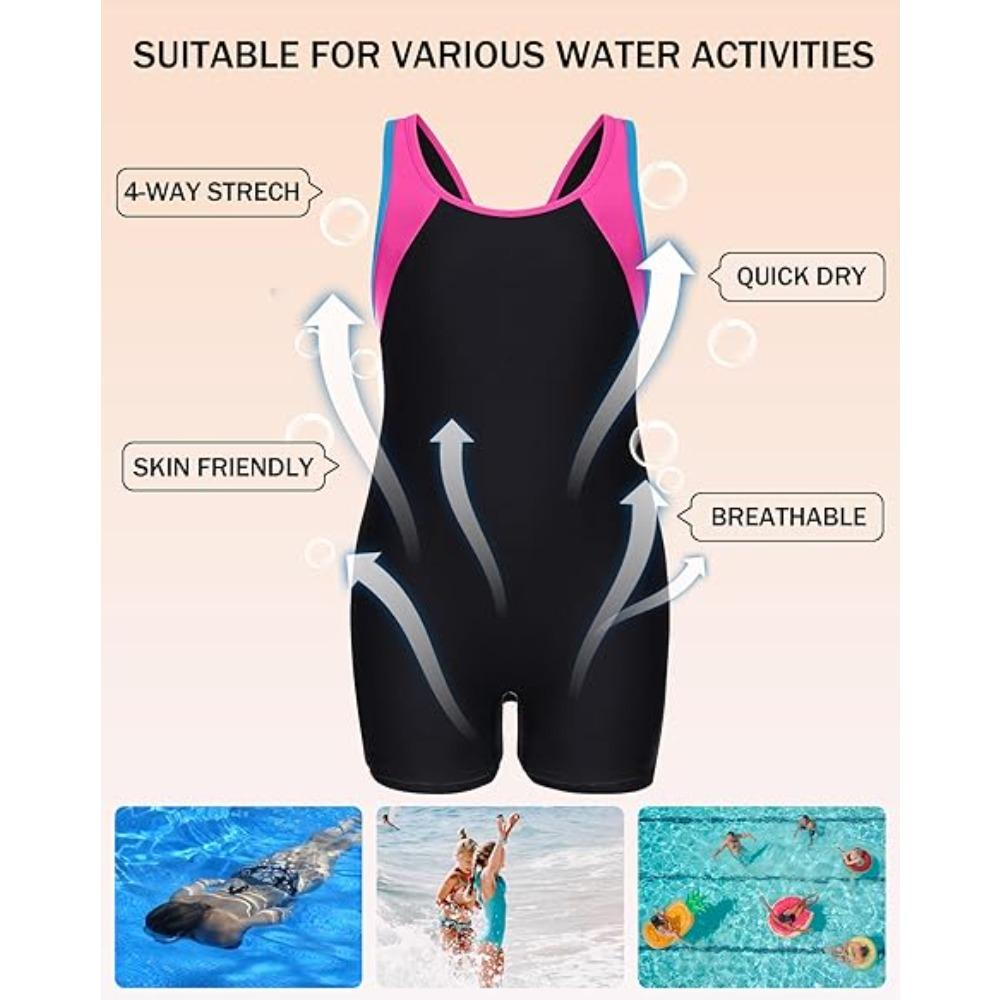 CHARMLEAKS Girls Swimsuit Size 7-16 Boyleg One Piece Athletic Bathing Suit Training Swimwear
