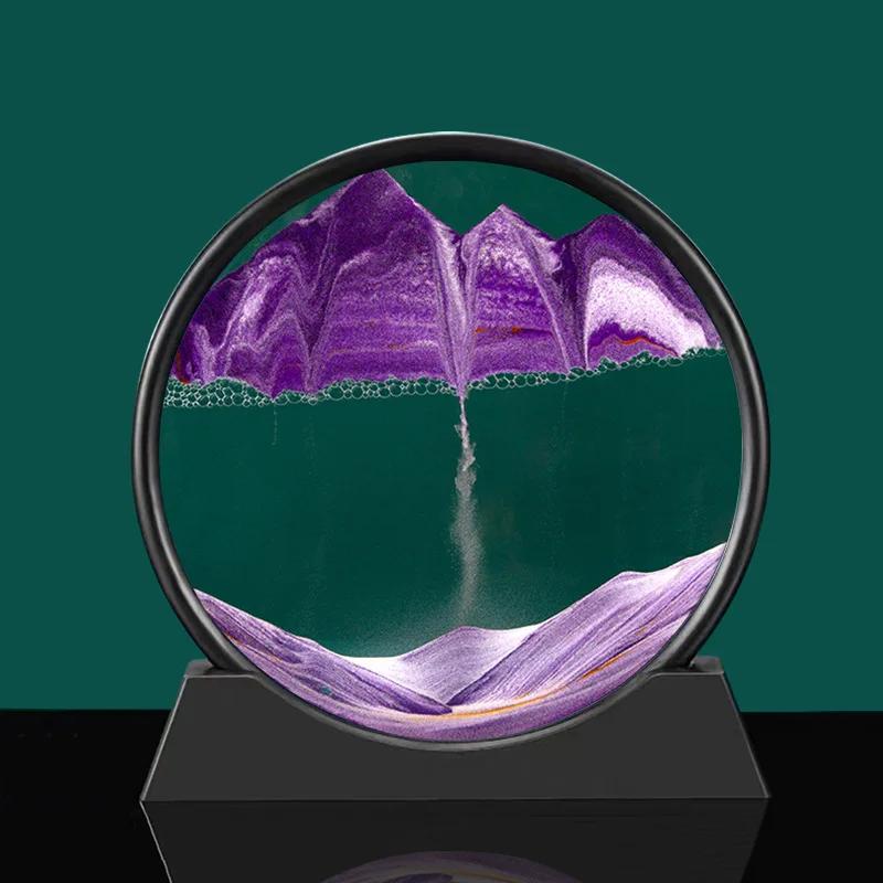 3D Moving Sand Art Picture Round Glass Deep Sea Sandscape Hourglass Quicksand Craft Flowing Sand Painting Office Home Decor Gift
