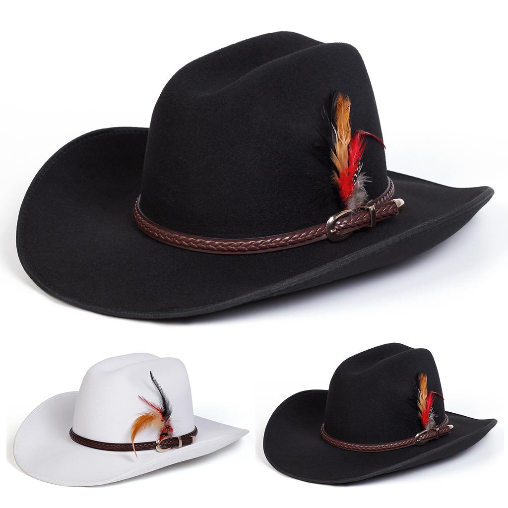 Men's Feathered Jazz Hat Fashionable Flat-top Hats Outdoor Leisure Gentleman's Cap Cowboy Caps