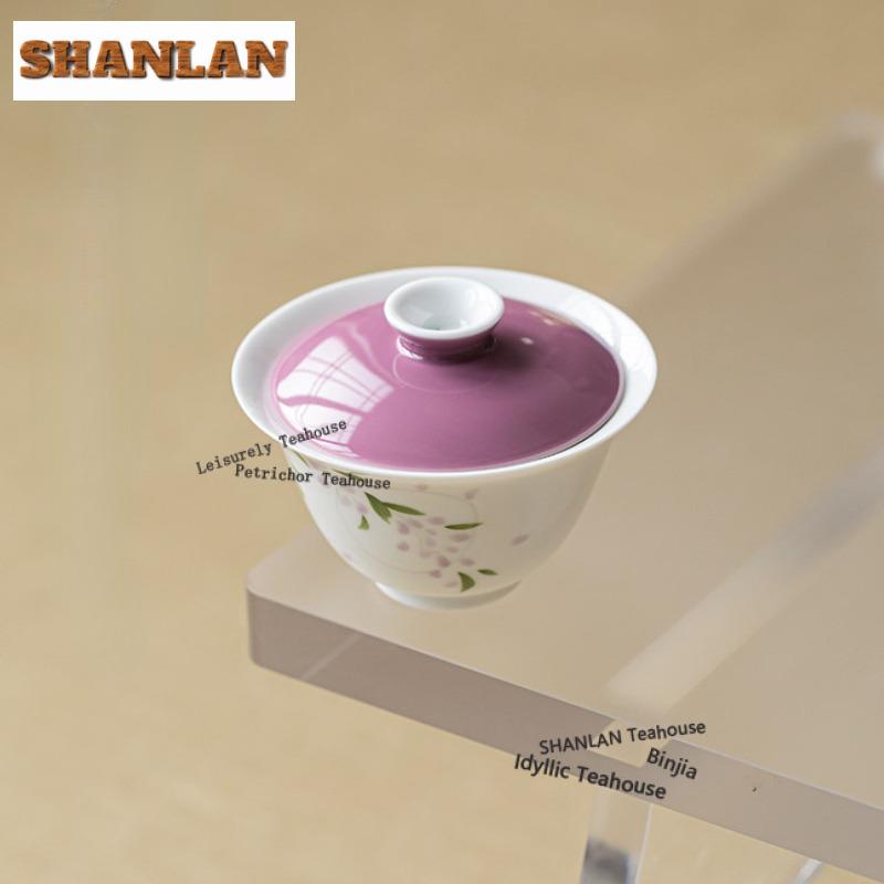 100ml Hand-painted Wisteria Gaiwan Japanese Tea Tureen Tea Bowl With Lid Kit Tea Brewing Cover Bowl Kung Fu Tea Set Ornaments