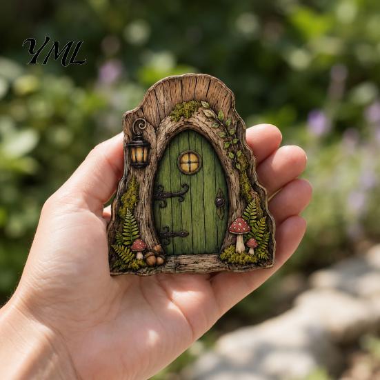 Small Fairy House Accessories Mini Wooden Door, 2D Flat Miniature Garden Rustic Nordic Style Decor Gate for DIY Craft, Dollhouse Accessory,