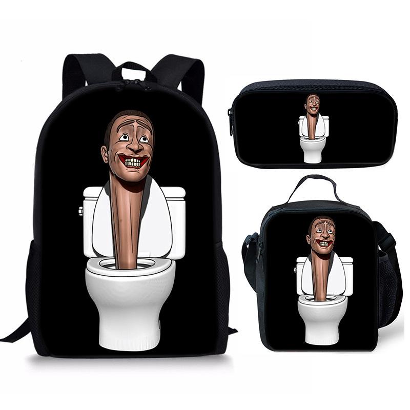 Classic Popular Novelty skibidi Toilet Man 3D Print 3pcs/Set Student School Bags Laptop Daypack Backpack Lunch bag Pencil Case