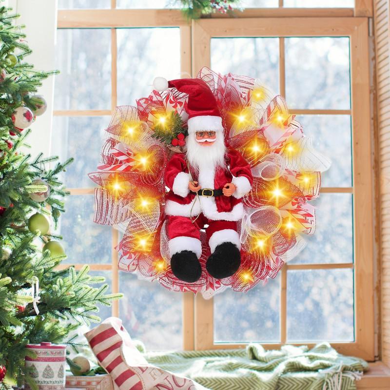 Christmas Wreath Door Hanging Holiday Party Window Decor Red Gold Santa Style