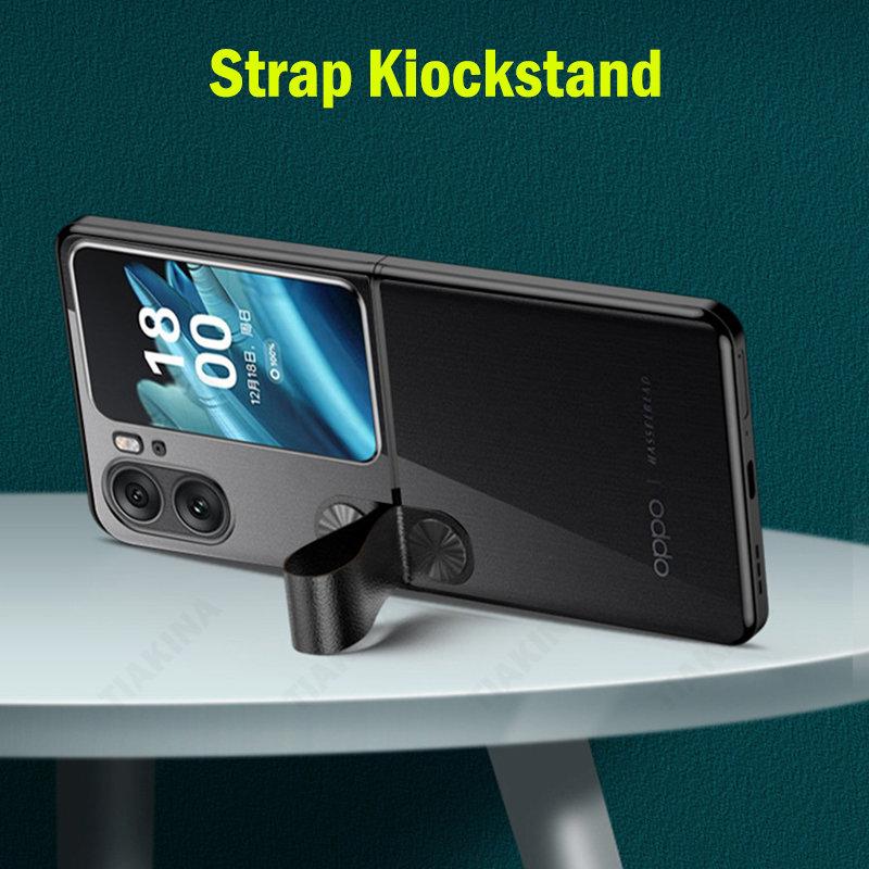 Plating Luxury Cover For Oppo Find N2 Flip Case With Leather Strap Stand Holder Funda For Oppo Find N2 Flip 5g Phone Case Capa