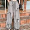 Simple Style Drawstring Bowknot Casual Pants for Women Summer High Waist Slim Loose Versatile Wide Leg Long Pants