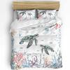 Nautical Theme Sea Turtle Starfish Compass Duvet Cover with Pillow Case 3pcs Bedding Set Quilt Cover Double Bed Home Textile