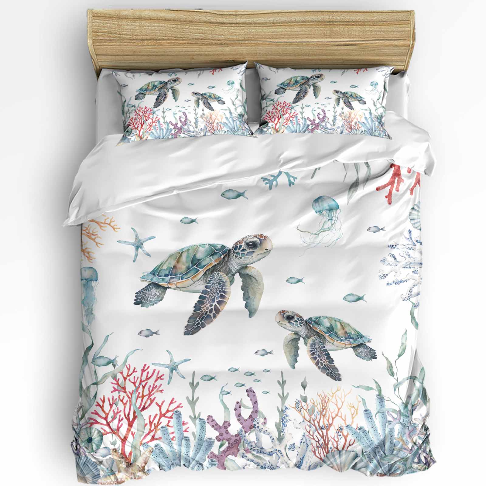 

Nautical Theme Sea Turtle Starfish Compas Soft Duvet Cover featuring Pilow Case 3pcs Beding Set Comfortable Quilt Cover Double Bed Home Textile 120*200cm Single