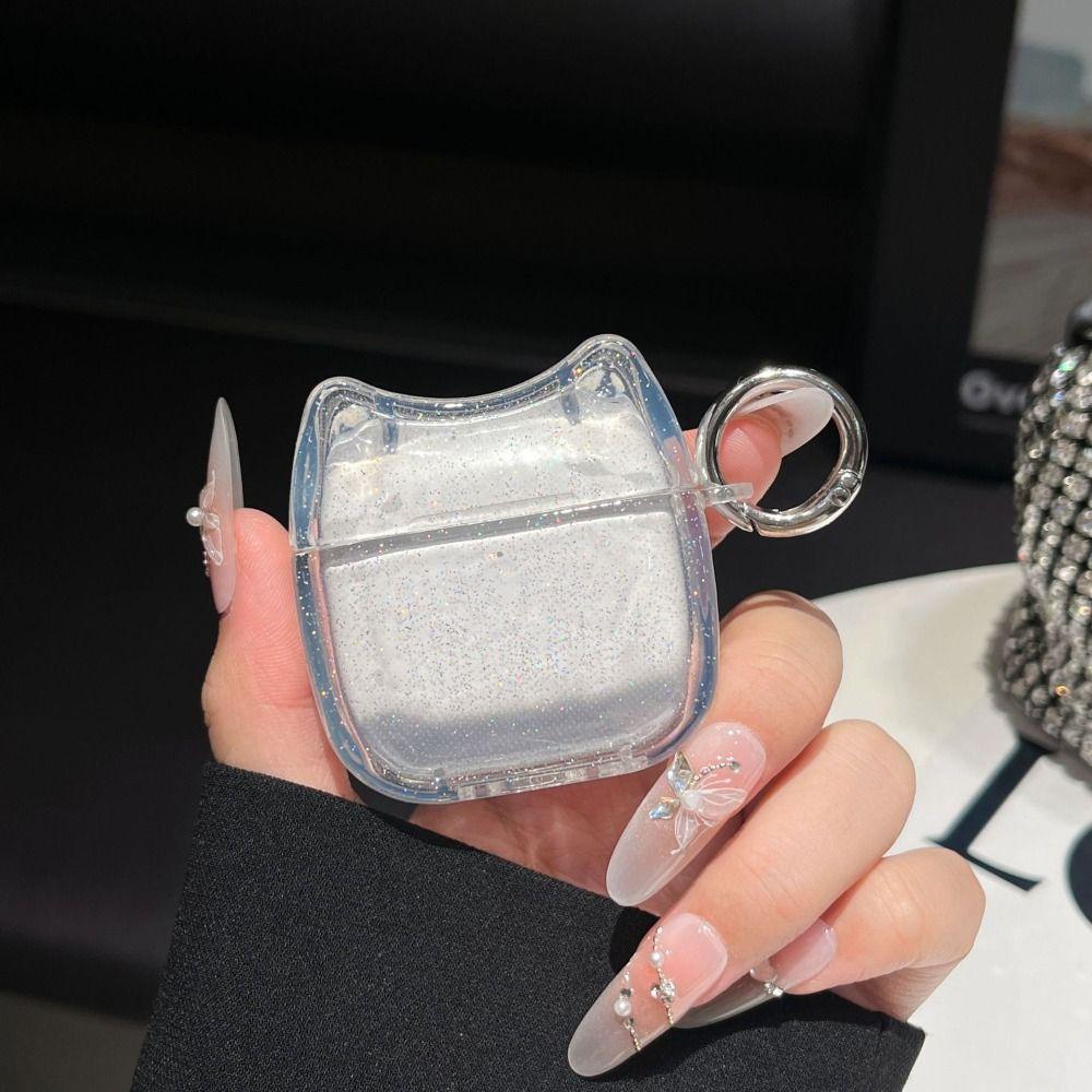 Bling Glitzer Klare Kopfhörerhülle Niedliche Katze mit Schlüsselanhänger Kopfhörer Schutzhülle Sturzsicher Staubdicht für Airpods 4