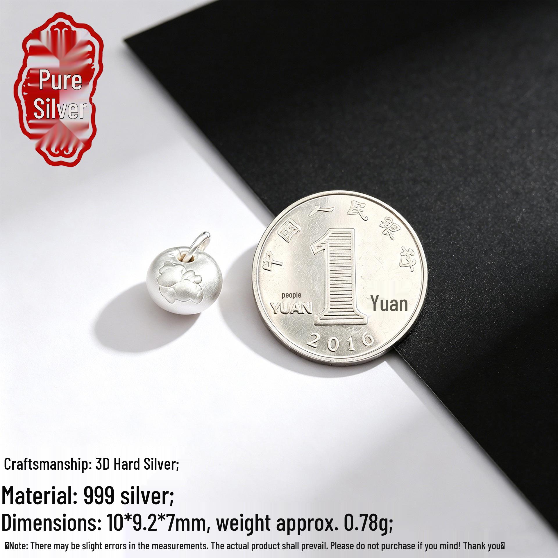 Sterling Silver 999 Persimmon Pendant with Braided Rope - Flying Horse Wealth and Fortune Charm. 3D Solid Silver 999; Single Price