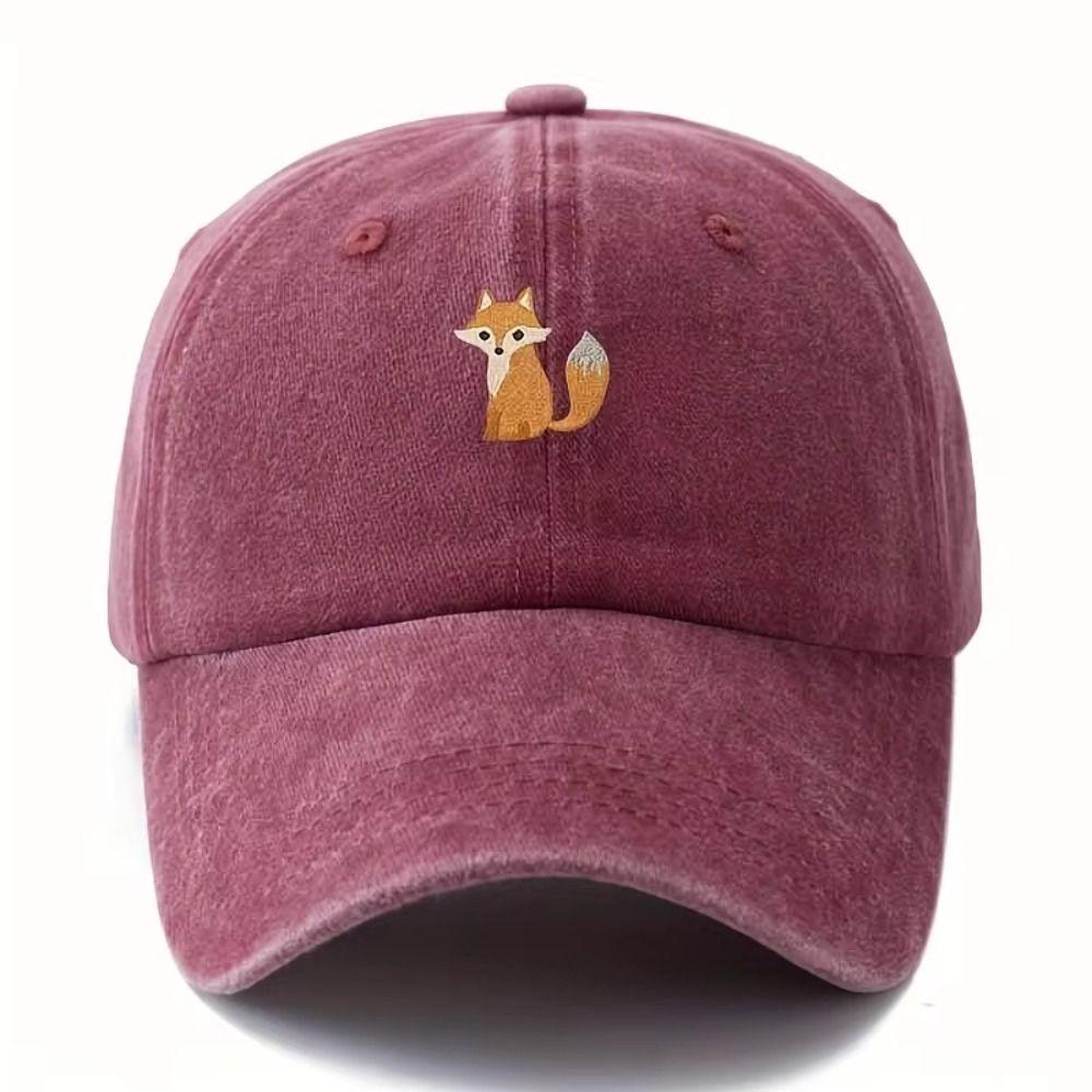 Fox Pattern Printed Visor Baseball Cap Adjustable Washed Cotton Baseball Hats Faded Outdoor Leisure Casquette